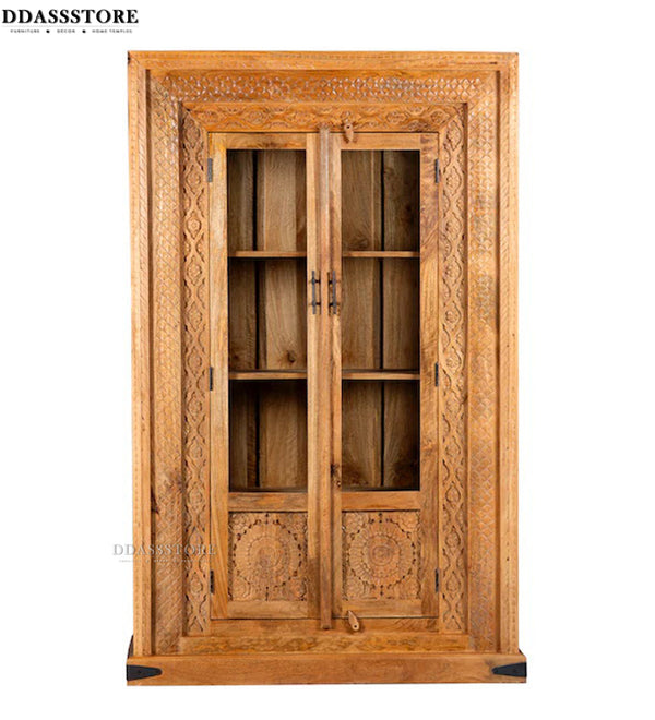 Natural Rustic Solid wood HandCarved Crockery unit for Kitchen - D'DASS Store