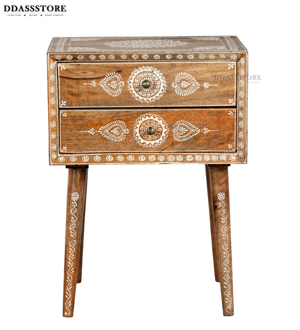 Distressed Green Solid wood Bedside Table - D'DASS Store