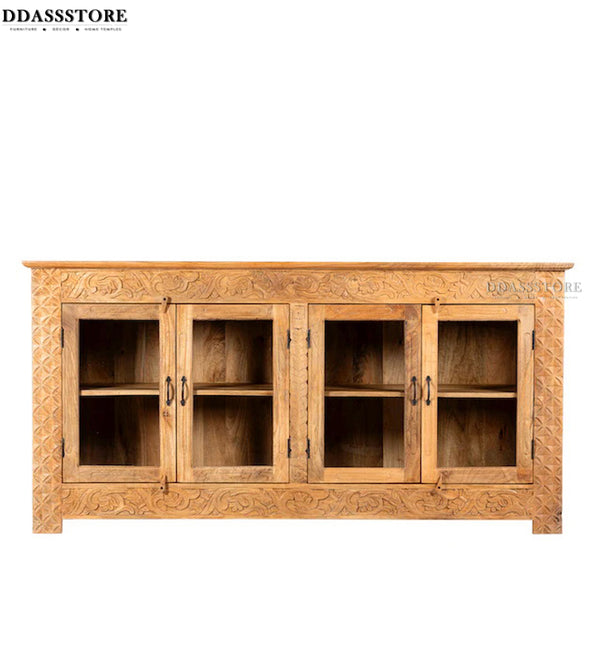 Natural Rustic Solid wood HandCarved Crockery unit for Kitchen - D'DASS Store