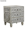 Rustic Grey Solid wood HandCarved Bedside Table for Bed - D'DASS Store