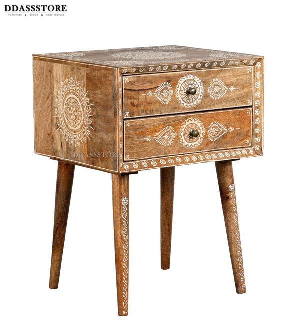 Distressed Green Solid wood Bedside Table - D'DASS Store