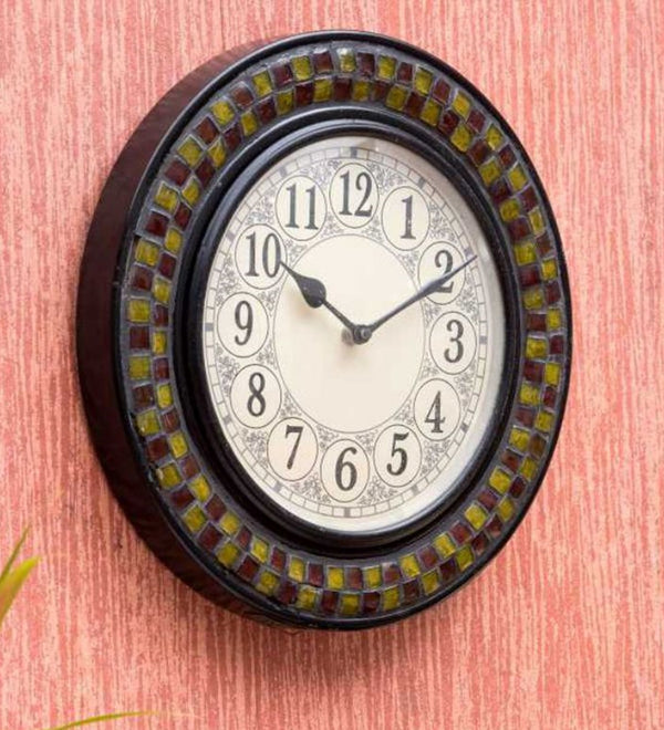12" Decorative Ethnic Antique Wooden Wall Clock for Home | Navratri Gift - D'DASS Store