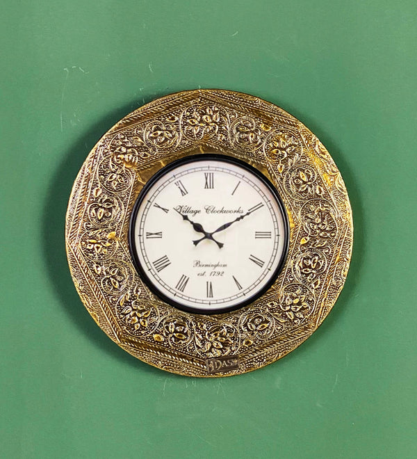 12" Decorative Ethnic Antique Brass Wall Clock for Home | Anniversary Gift