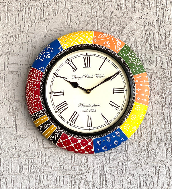 12" Decorative Ethnic Antique Handpainted Wall Clock for Home | House Warming Gift