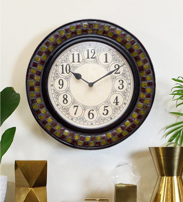 12" Decorative Ethnic Antique Wooden Wall Clock for Home