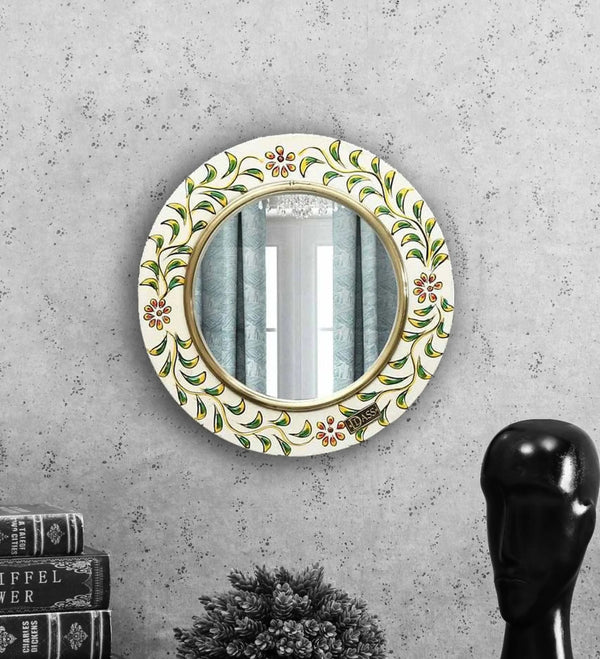 12" White Pinewood MDF Peacock Wall Mirror