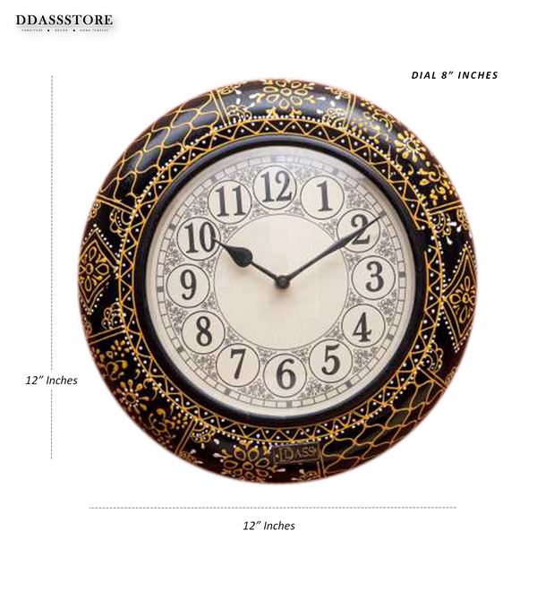 12" Decorative Ethnic Antique Handpainted Wall Clock for Home | House Warming Gift - D'DASS Store