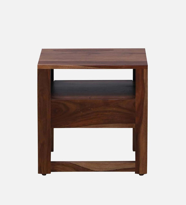 Shadow Nest Wood Bedside Table In Scratch Resistant Rustic Teak Finish With Drawer - D'DASS Store