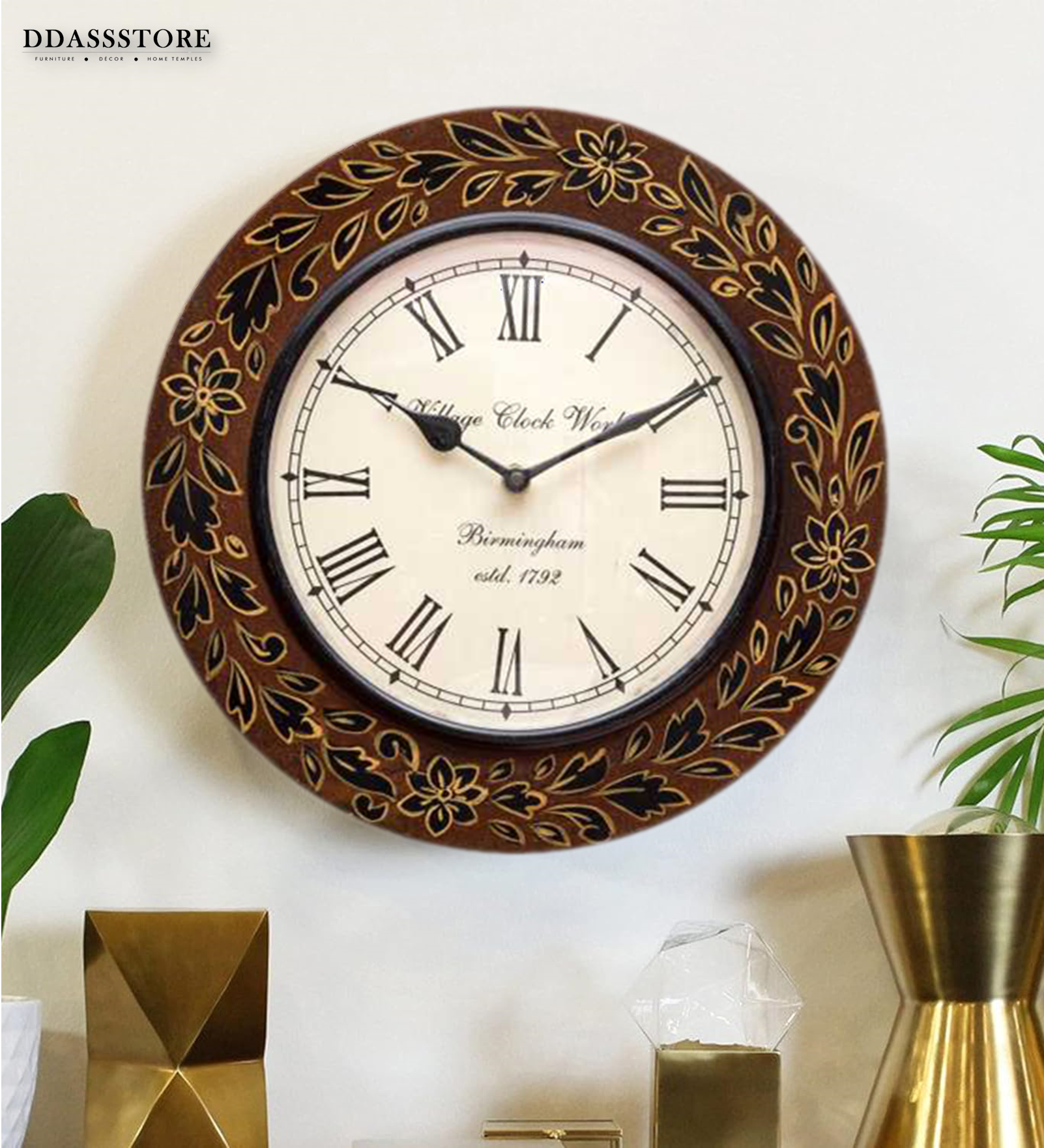 Good Handpainted Ceramic Tile Wall Clock with decorative wooden frame