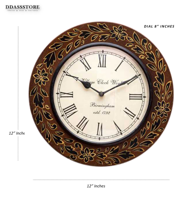 12" Decorative Handpainted Antique Wooden Wall Clock for Home | Office Inauguration Gift - D'DASS Store