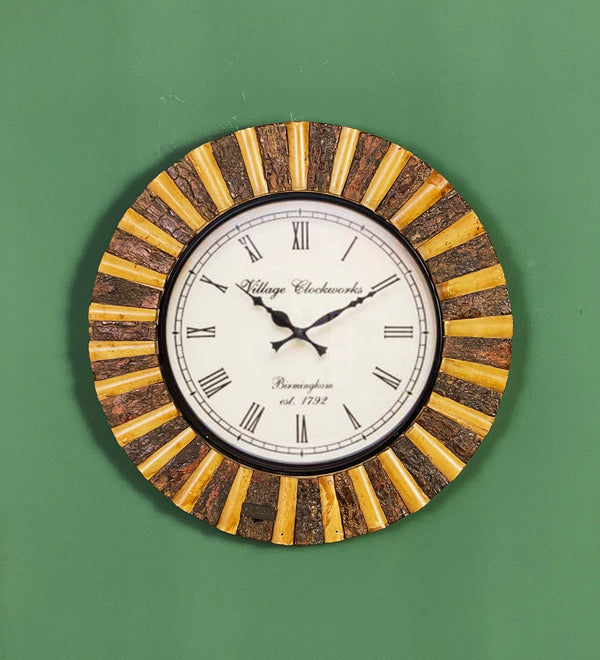 18" Decorative Ethnic Antique Wooden Wall Clock for Home