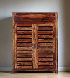 ShoeForm Luxe Sheesham Wood Shoe Cabinet In Scratch Resistant Provincial Teak Finish