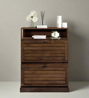 Rustic FootHaven Solid Wood Tilt Out Shoe Rack In Provincial Teak Finish