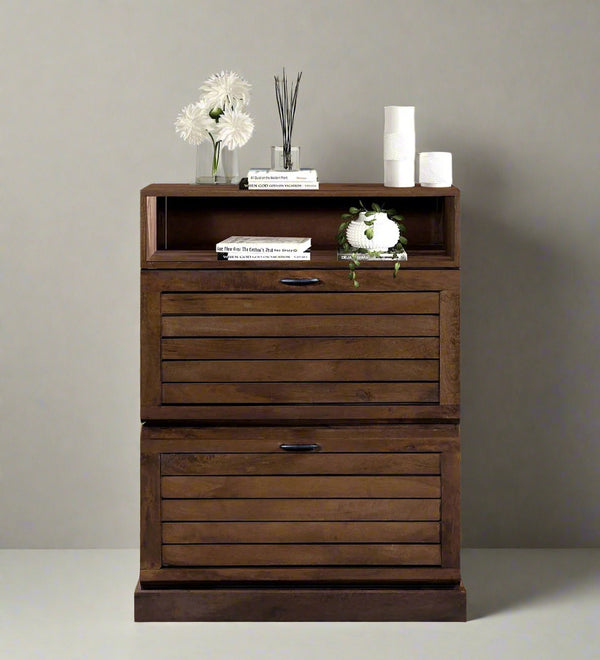 Rustic FootHaven Solid Wood Tilt Out Shoe Rack In Provincial Teak Finish - D'DASS Store