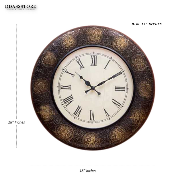 18" Decorative Ethnic Antique Brass Wall Clock for Home | Office ceremony gift - D'DASS Store