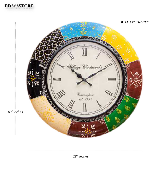 18" Decorative Ethnic Antique Wooden Wall Clock for Home | Office ceremony gift - D'DASS Store