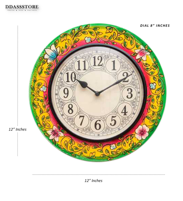12" Decorative Ethnic Hand painted Wooden Wall Clock for Home | House Warming Gift - D'DASS Store