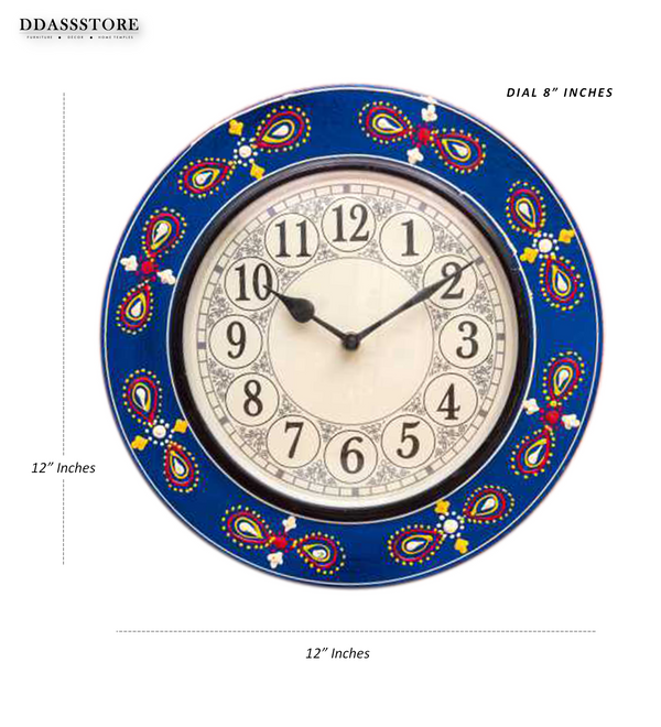 12" Decorative Ethnic Floral Painted Wall Clock for Home | House Warming Gift - D'DASS Store