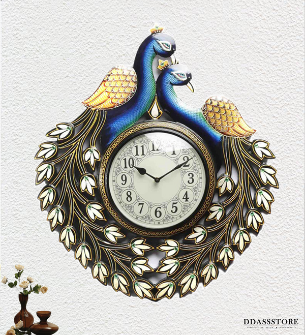 22" Decorative Ethnic Peacock Painted Wall Clock for Home