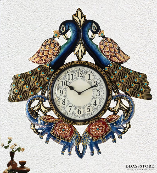 24" Decorative Ethnic Peacock Painted Wall Clock for Home | House Warming Gift