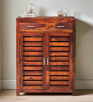 Doorstep Charm Collection Sheesham Wood Shoe Cabinet In Scratch Resistant Honey Oak Finish