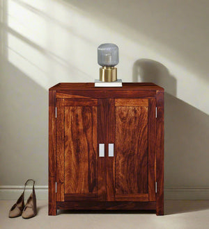 Royal StepSeat Sheesham Wood Shoe Cabinet in Scratch Resistant Honey Oak Finish