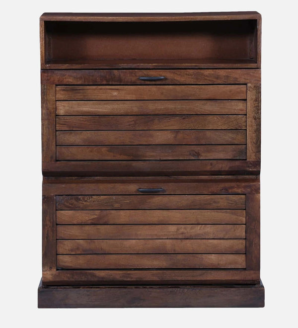 Rustic FootHaven Solid Wood Tilt Out Shoe Rack In Provincial Teak Finish - D'DASS Store