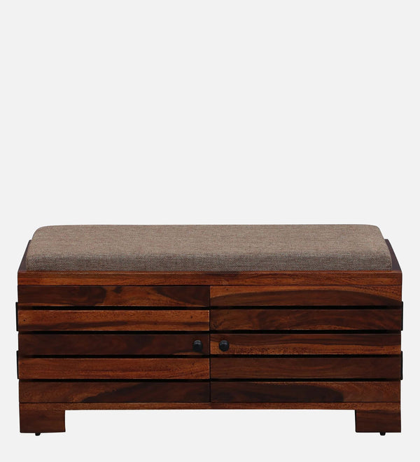 AmberWood Rest Sheesham Wood Shoe Rack In Scratch Resistant Honey Oak Finish With Beige Cushion - D'DASS Store