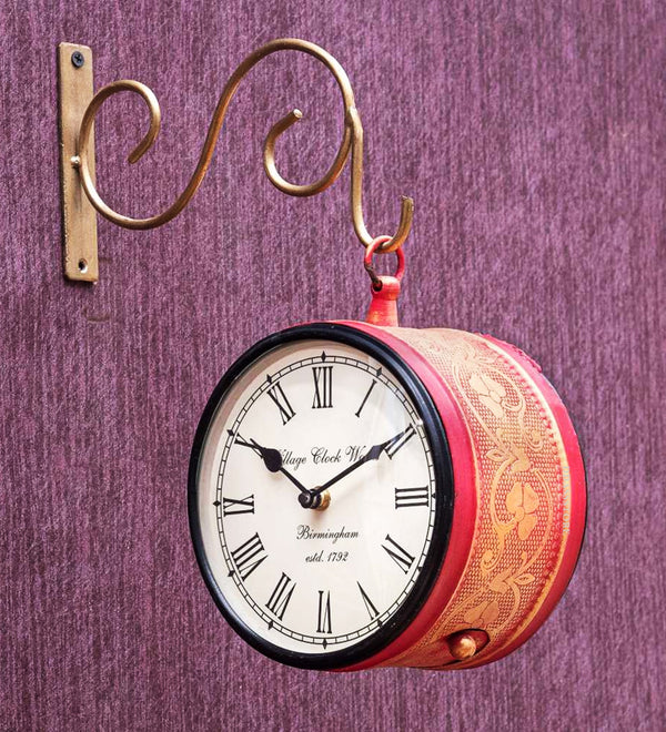 6" Red & Gold Classic Double Sided Platform Wall Clock