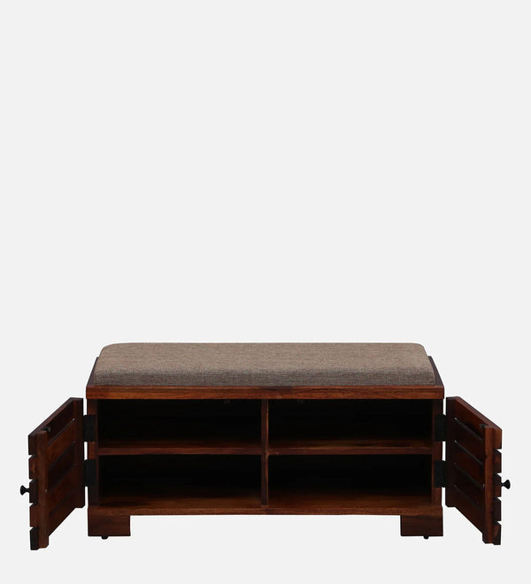 AmberWood Rest Sheesham Wood Shoe Rack In Scratch Resistant Honey Oak Finish With Beige Cushion - D'DASS Store