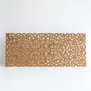 Low Profile HandCarved Wood Headboard King with Frame