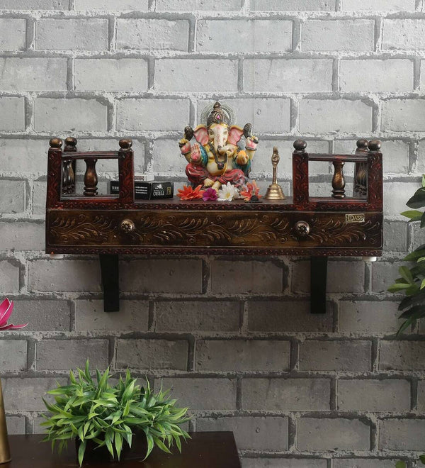 Copper Wall Hanging Wooden Home Shelf temple for Pooja | Ganesh Chaturthi