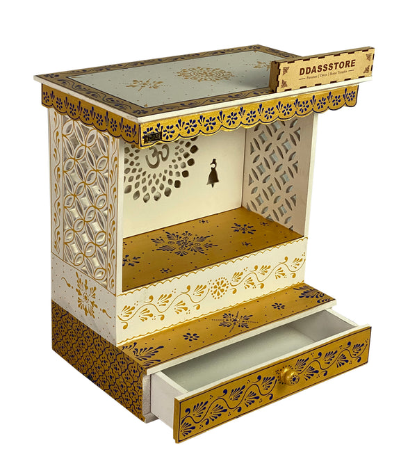 Blue Gold Hand Painted Wooden LED Pooja Mandir - D'DASS Store
