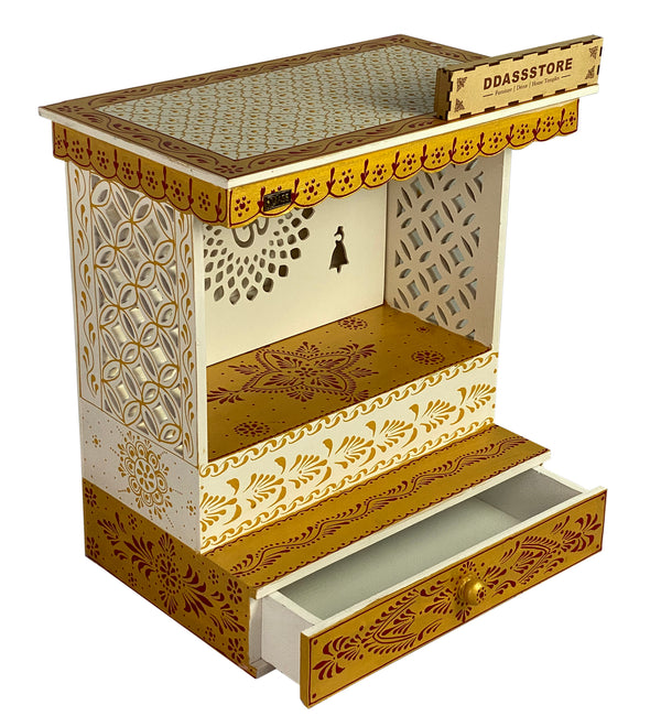 RED Gold Hand Painted Wooden LED Pooja Mandir - D'DASS Store