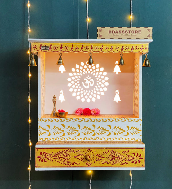 RED Gold Hand Painted Wooden LED Pooja Mandir - D'DASS Store