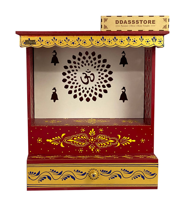 RED Hand Painted Wooden LED Pooja Mandir - D'DASS Store