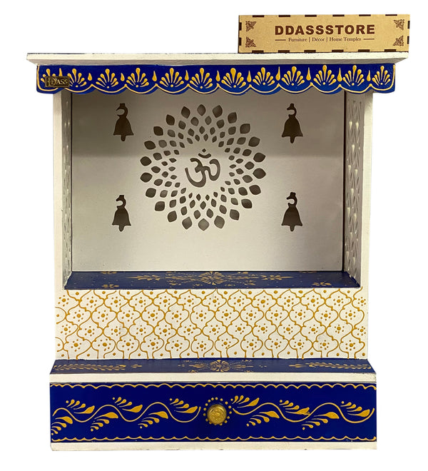 White Blue Hand Painted Wooden LED Pooja Mandir - D'DASS Store