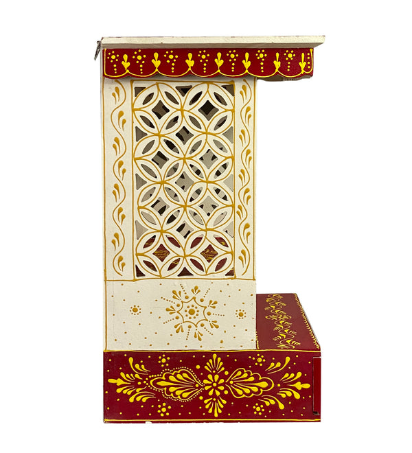 White Red Hand Painted Wooden LED Pooja Mandir - D'DASS Store