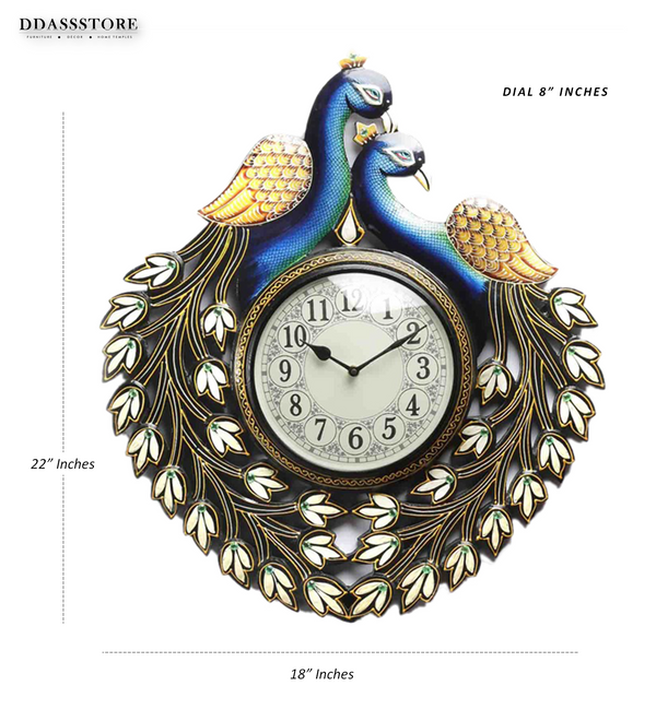 22" Decorative Ethnic Peacock Painted Wall Clock for Home | House Warming Gift - D'DASS Store
