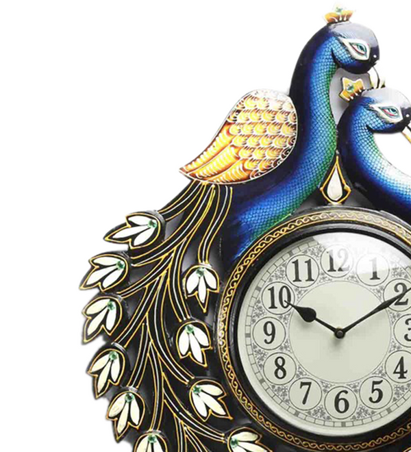 22" Decorative Ethnic Peacock Painted Wall Clock for Home | House Warming Gift - D'DASS Store