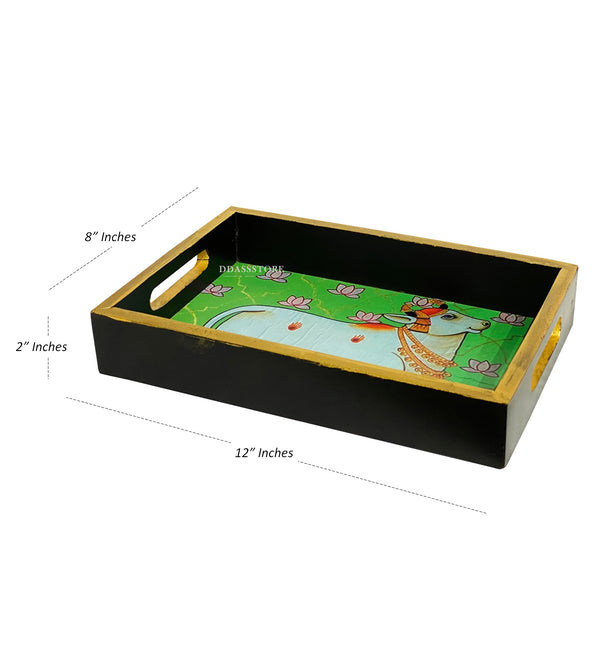 Green Kamdhenu Wooden Pooja Tray & Thali for Home Temple - D'DASS Store