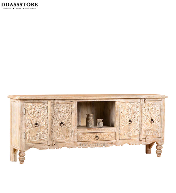 Distressed Rustic Solid wood HandCarved TV cabinet with Storage - D'DASS Store