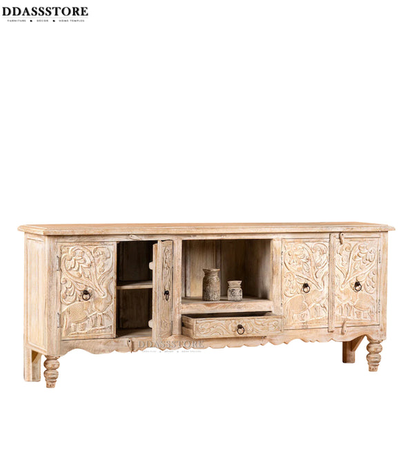 Distressed Rustic Solid wood HandCarved TV cabinet with Storage - D'DASS Store
