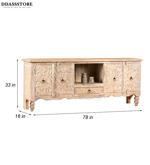 Distressed Rustic Solid wood HandCarved TV cabinet with Storage - D'DASS Store
