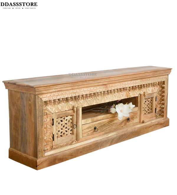 Distressed Rustic Solid wood HandCarved TV cabinet with Storage for Living Room - D'DASS Store