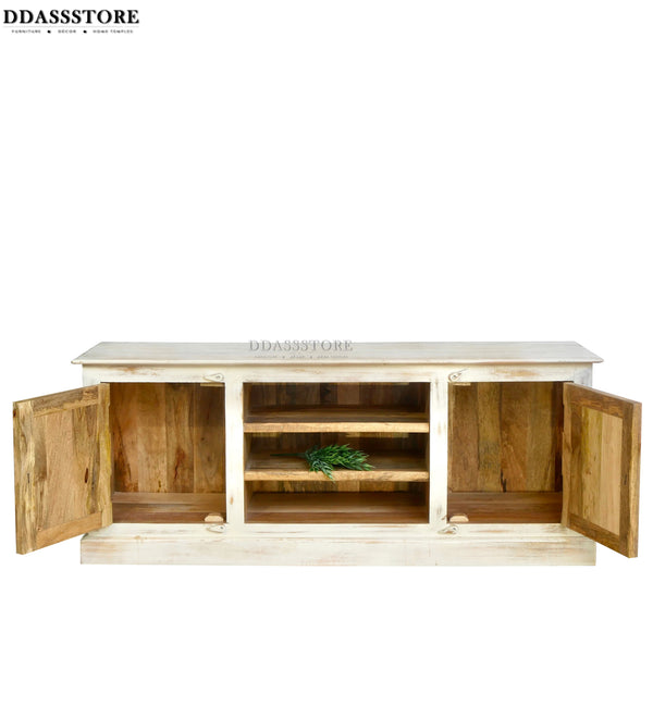 Distressed Rustic Solid wood HandCarved TV cabinet with Storage for Living Room - D'DASS Store