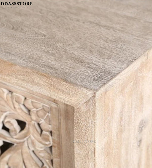 Distressed White Solid wood HandCarved TV cabinet with Storage for Living Room - D'DASS Store