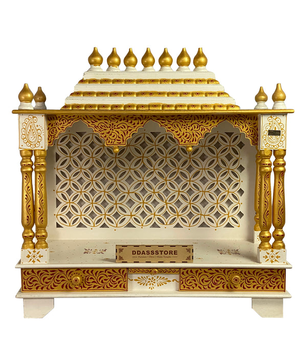 Red Gold Hand Painted Big Wooden LED Pooja Mandir - D'DASS Store