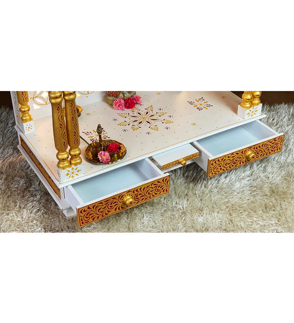 Red Gold Hand Painted Big Wooden LED Pooja Mandir - D'DASS Store