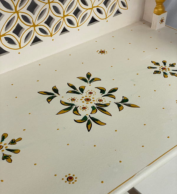 White Hand Painted Big Wooden LED Pooja Mandir - D'DASS Store
